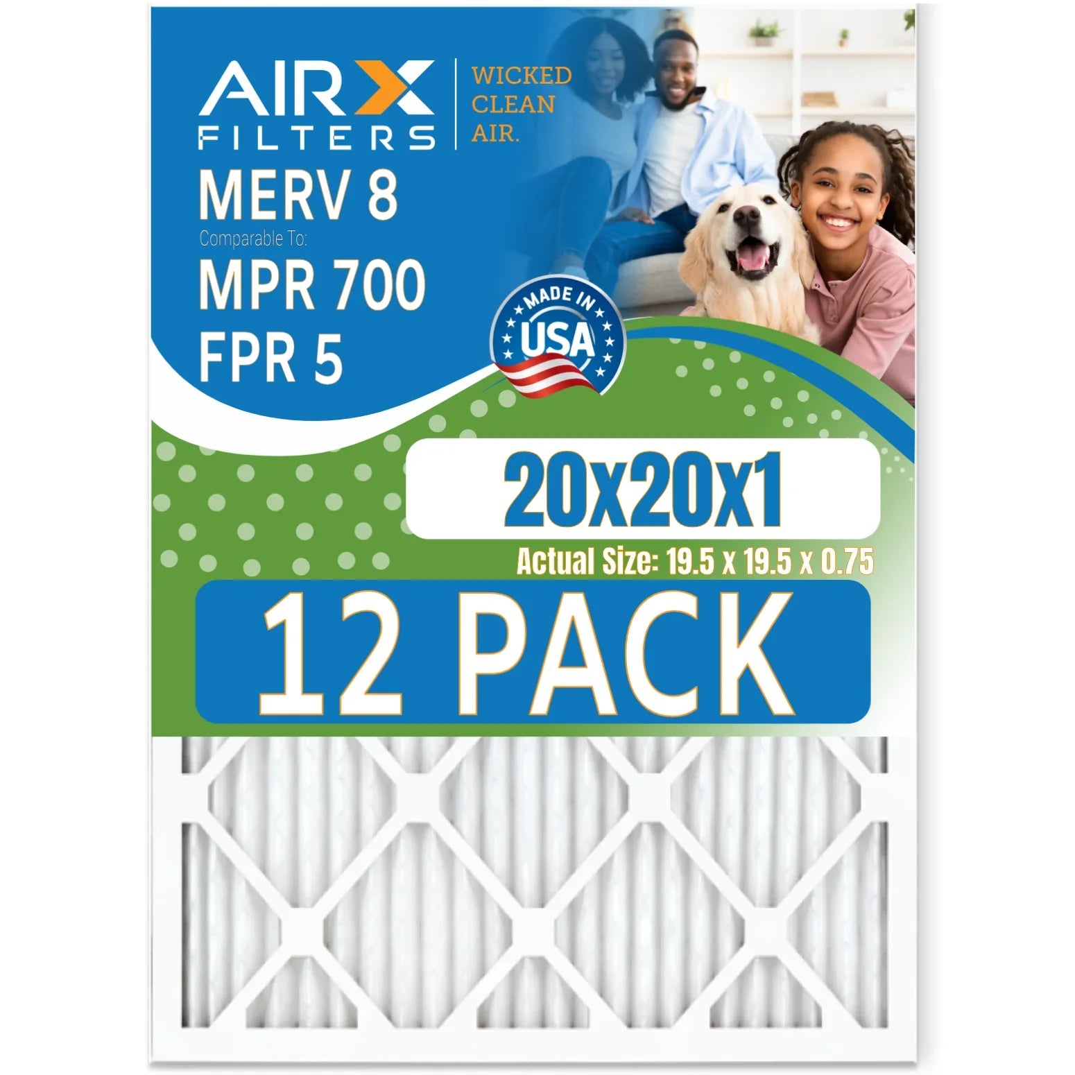 Filters in - Filter FILTERS Made 8 20x20x1 USA Comparable 5 AIRX AIR. Furnace by FPR Air of & to MERV Pack CLEAN WICKED 12 MPR Rating, 700