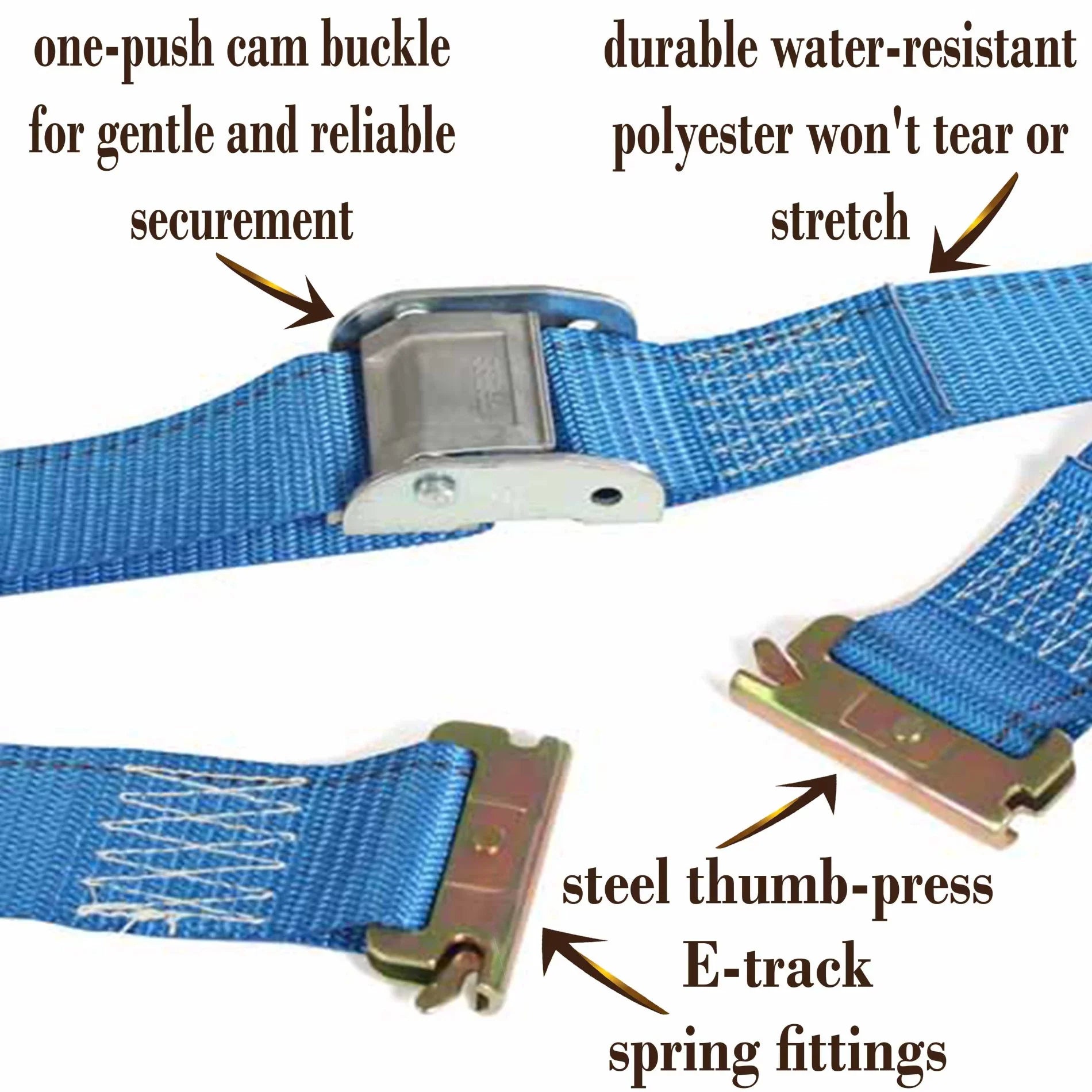 "TEN 2"" E Cam 20' Durable Polyester by Loads, Heavy Straps, Cam Cargo ETrack Blue DC Track Motorcycles, Cargo Trailer Buckle x Spring Fittings, Down Duty Tie-Downs, TieDowns, Strap Mall" Tie