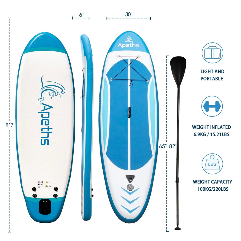 (6 Up APETHS 8'7" Carrying Board Backpack Accessories Thick) Paddle & Adults Paddle, with 3 Pump for Board Board SUP Stand Fins, Inflatable Paddle Adjustable inch