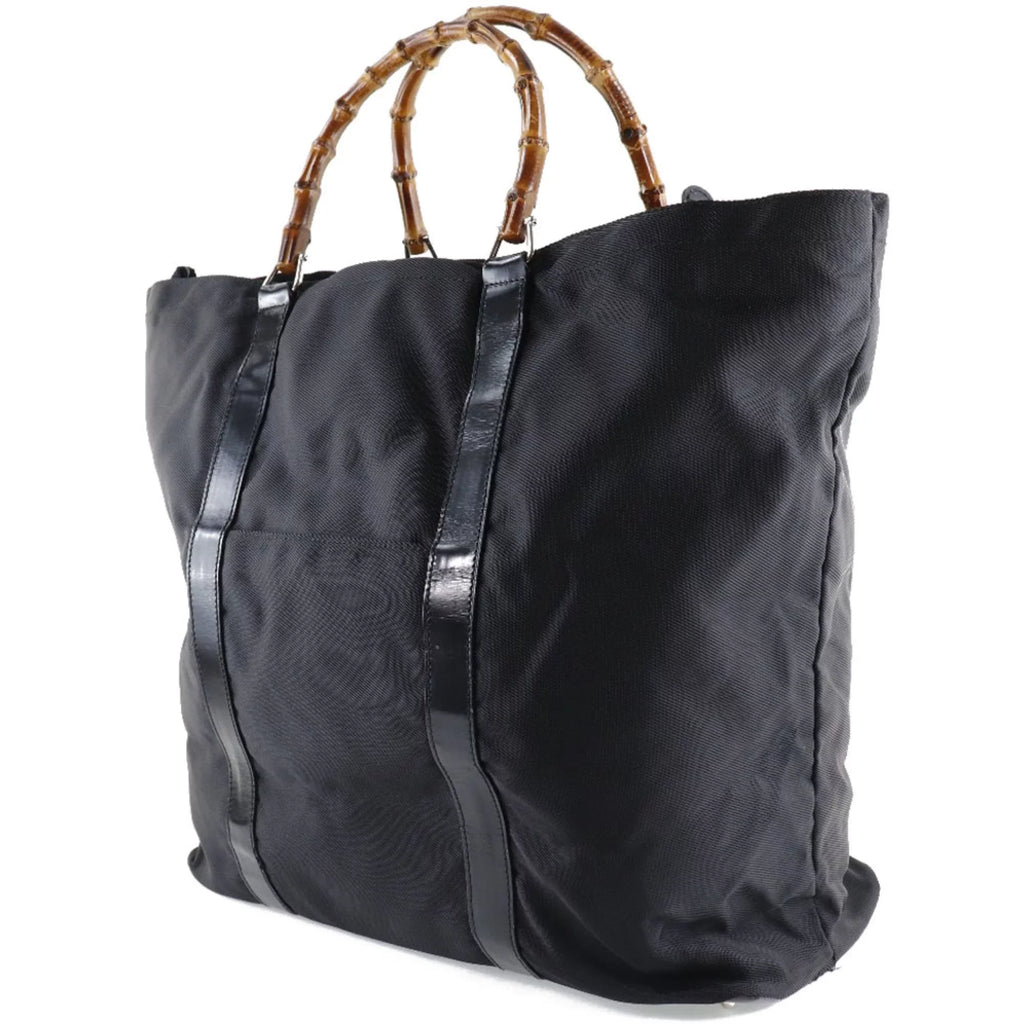002-2058-0412-5 Leather Bag Nylon Pre-Owned Bamboo (Fair) x Unisex Canvas Tote Black
