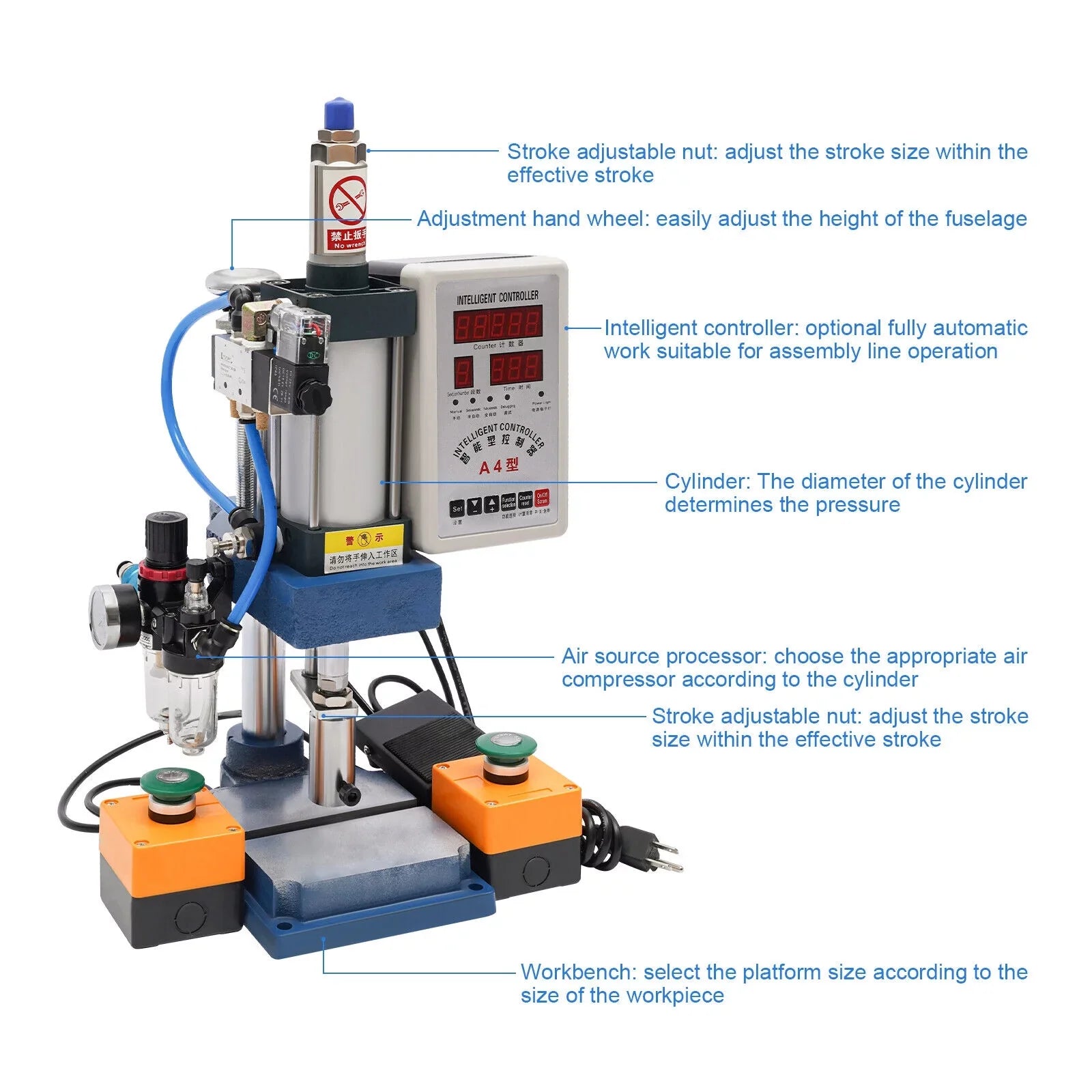 Adjustable with Punch Pneumatic Machine Press Equipment Controller, 440lb Digital New 4V210-8