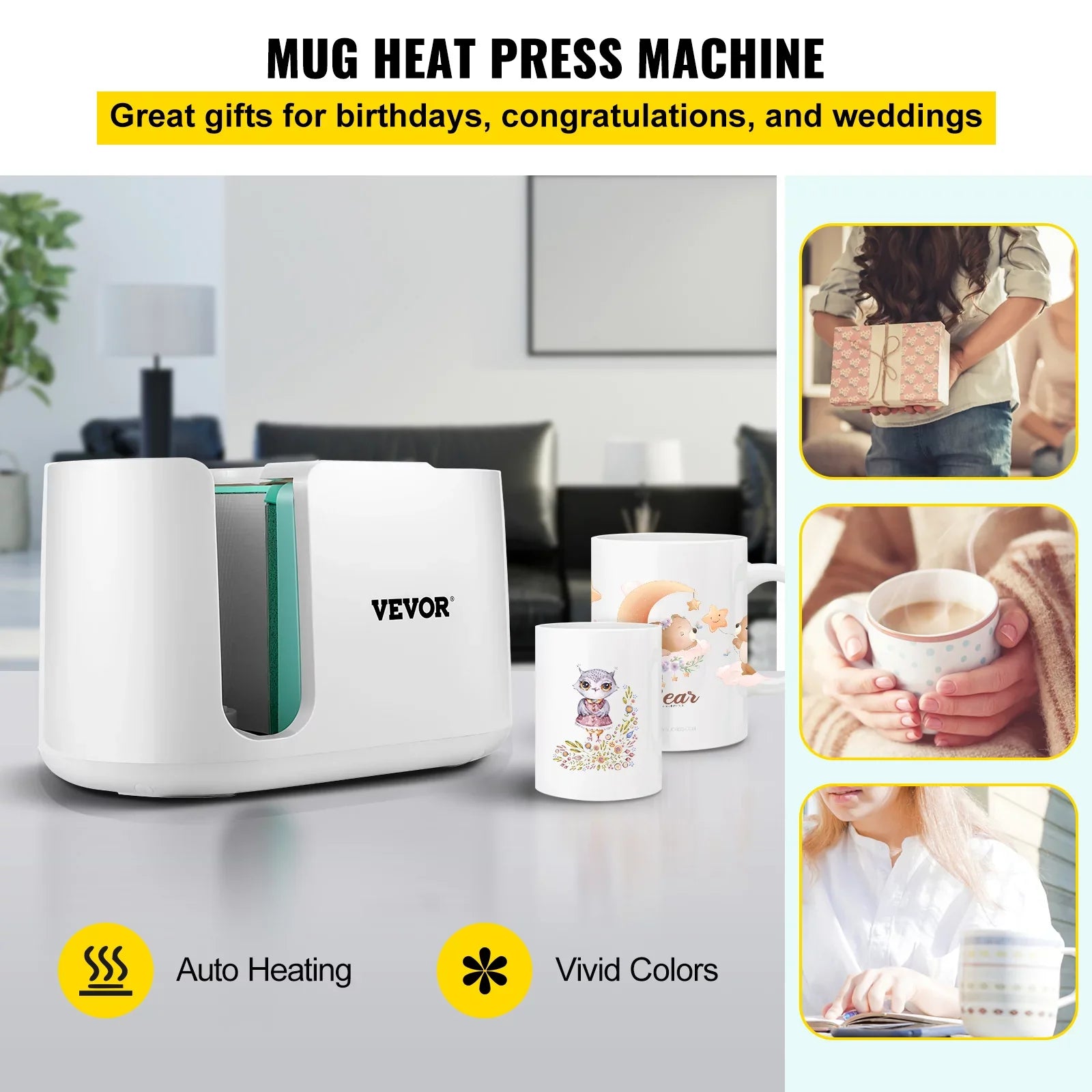 11-15oz, with Mug DIY Machine, Printing Press Easy as Mug Pro One-touch Cup Presents Family Heat Press Presser Gi Machine Automatic Sublimation Mug Button, Press VEVOR Friends Coffee Portable Transfer
