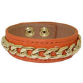 accent Bracelet - Designer Orange Leather Chain Jewelry with
