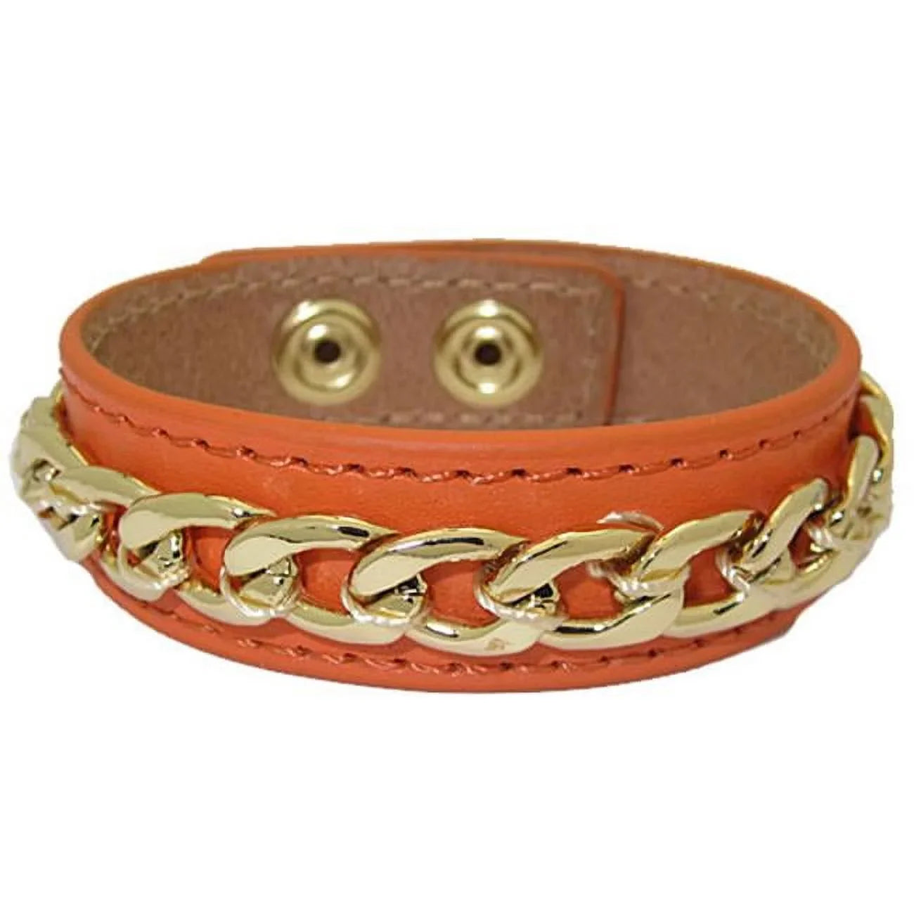 accent Bracelet - Designer Orange Leather Chain Jewelry with