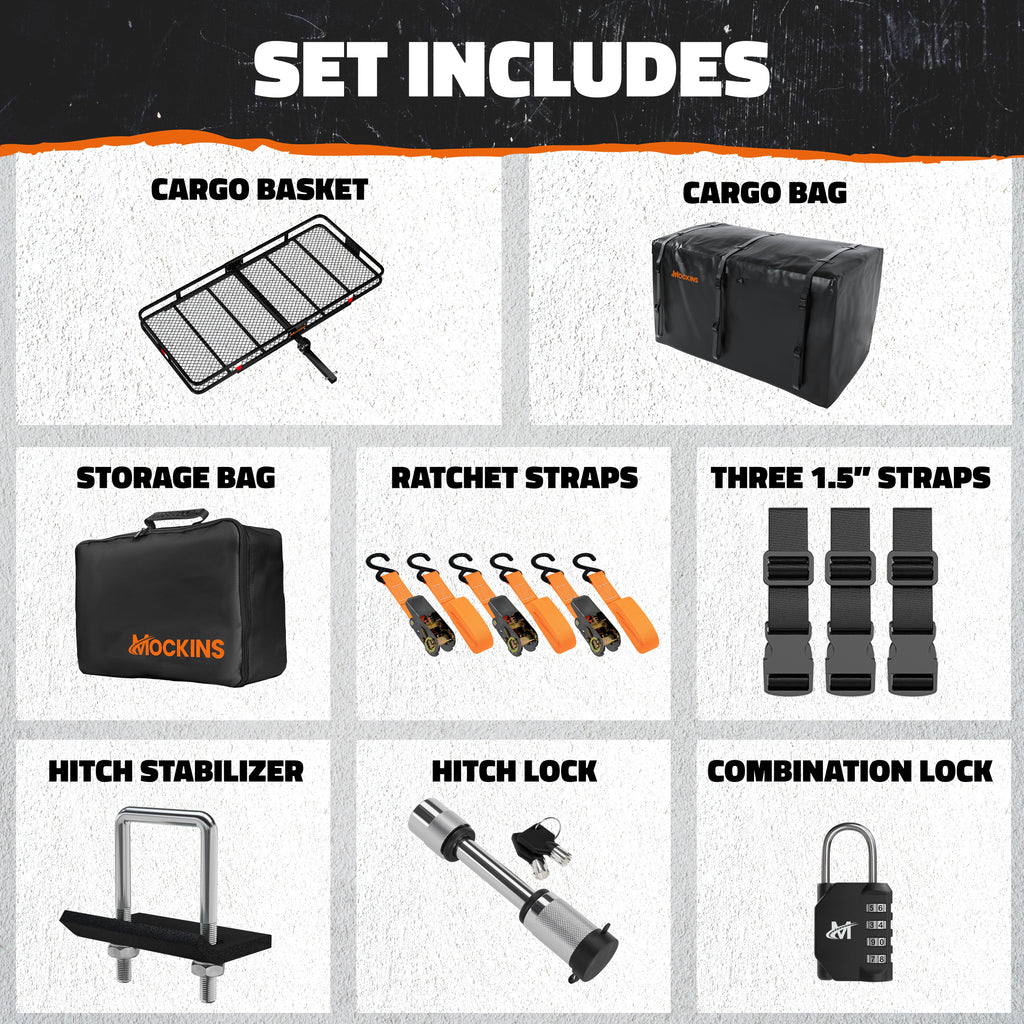 & 40 Mockins Arm Cap. Basket Foldable Carrier Cargo Trailer CF XXL 500lbs 70"x30"x6" Bag Hitch | Mount Hitch with Hitch