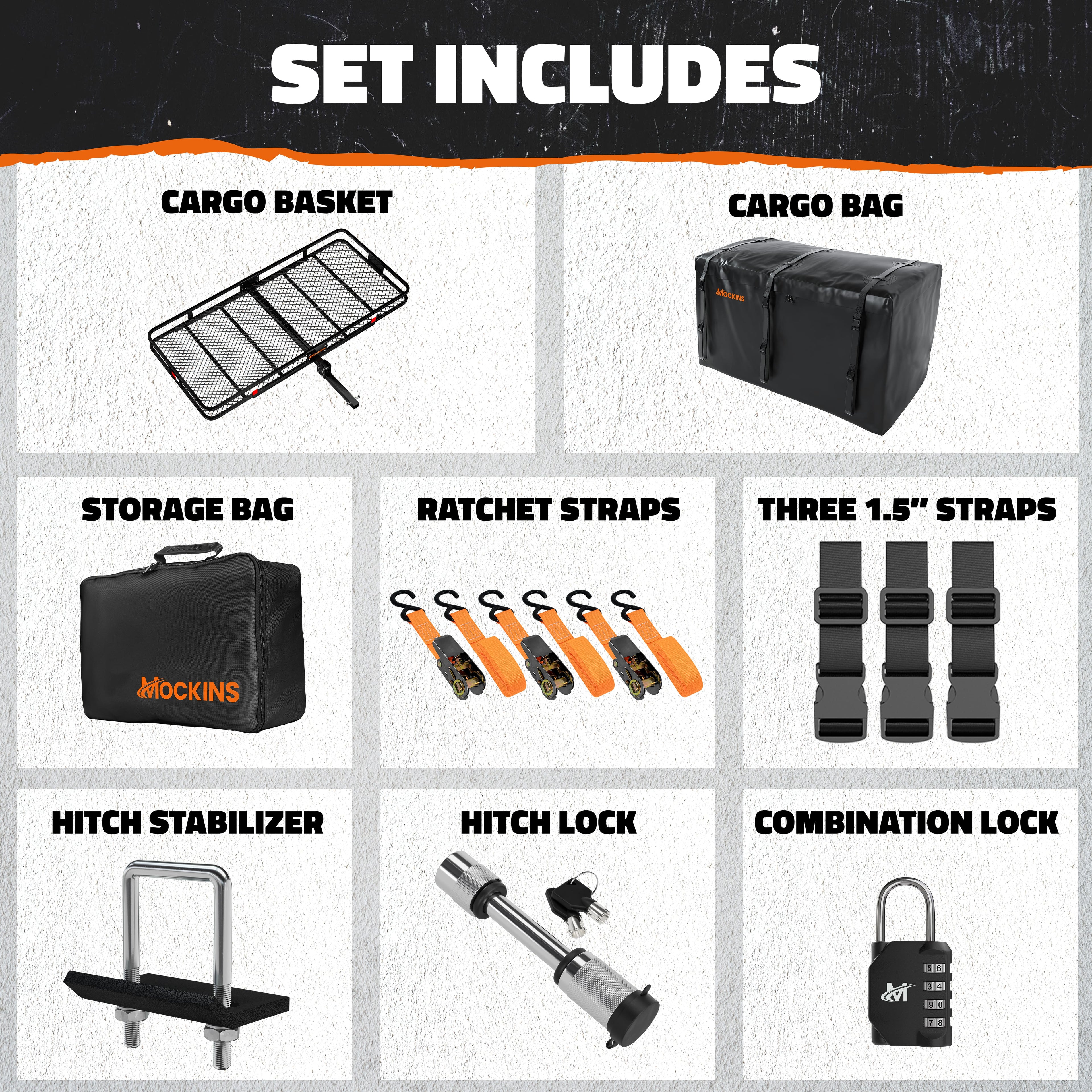 & 40 Mockins Arm Cap. Basket Foldable Carrier Cargo Trailer CF XXL 500lbs 70"x30"x6" Bag Hitch | Mount Hitch with Hitch