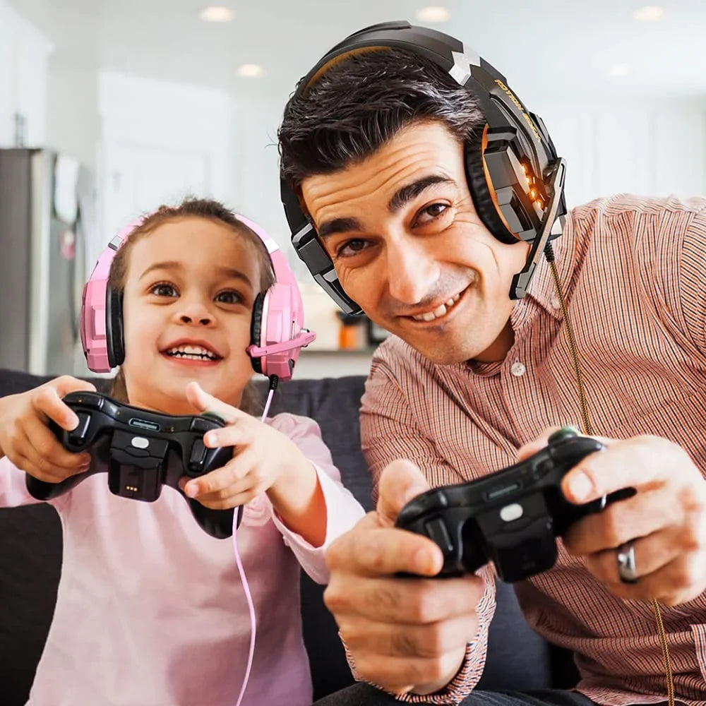 Earmuffs Memory PS4, Headset Bass One Mic, Ear Light, G9000 Over BENGOO for Stereo Soft with Cancelling LED Noise (Orange) Xbox Gaming Headphones PC, Surround, Controller,